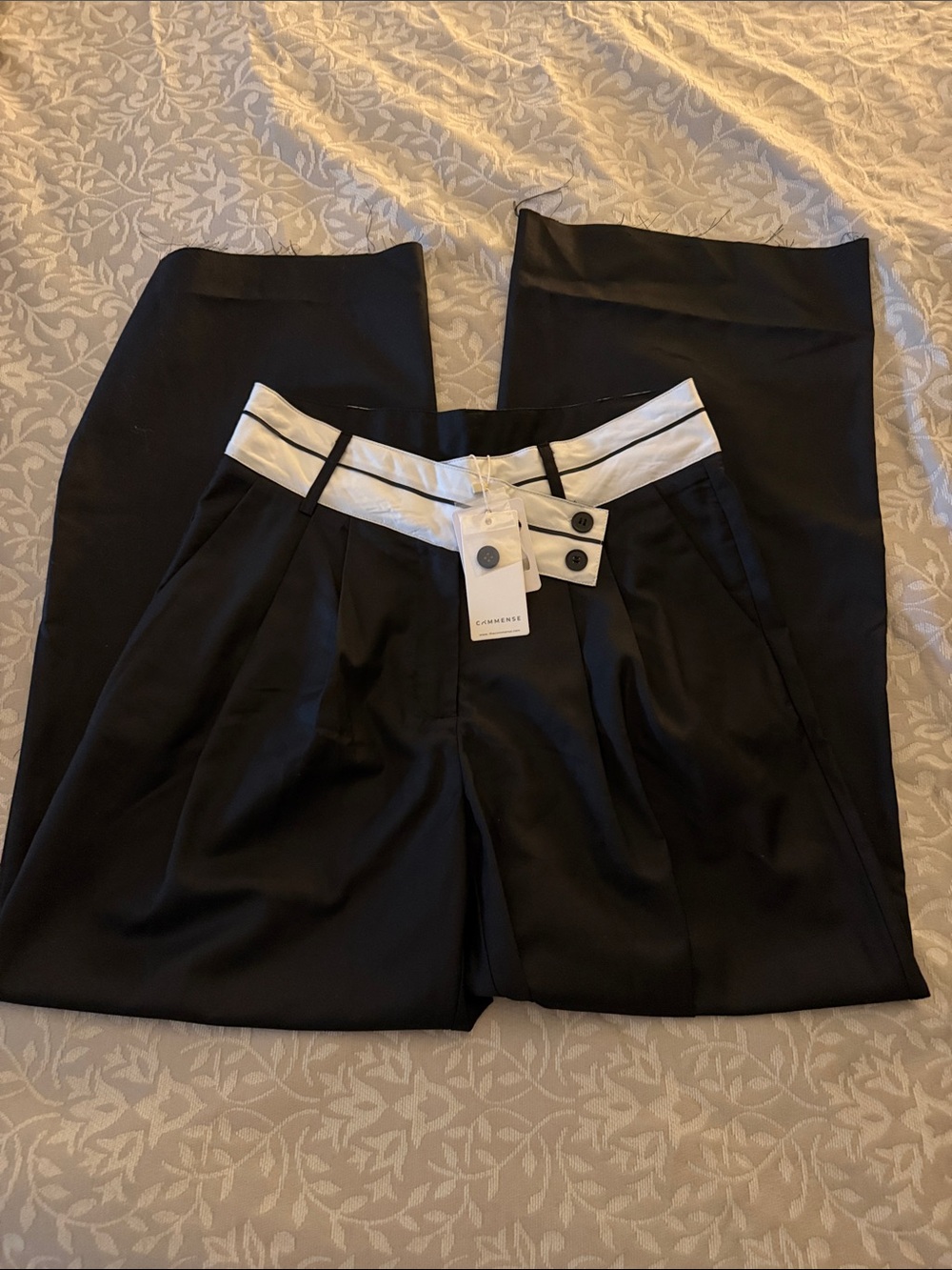 Commense Black Trousers with White Waistband Trim